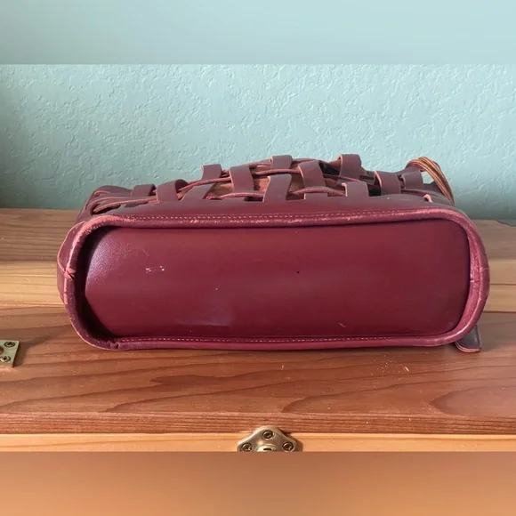 Tote w/ Flat Handles Soft Leather Woven Bag w/ Canvas Bag Inside Vintage 14x9x4” - Picture 12 of 16